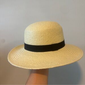 NWT J. Crew Natural Straw Sun Hat with Black Band